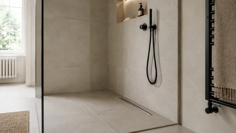 Dusche statt Wanne in Berlin: bodengleiche Dusche mit Linienablauf und Glaswand