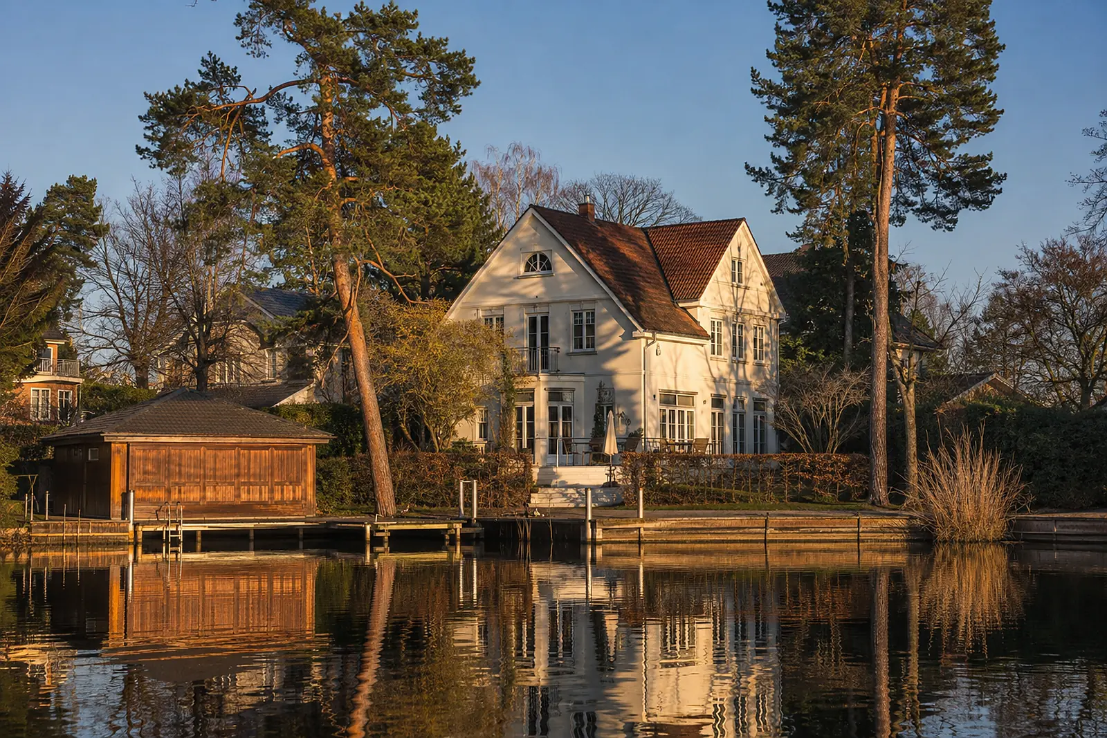 Badsanierung Köpenick: Haus am Wasser in Friedrichshagen mit Steg und Bootshaus