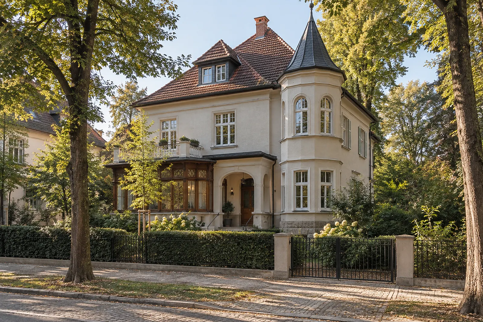 Landhaus der Villenkolonie um 1900 mit Veranda und Vorgarten